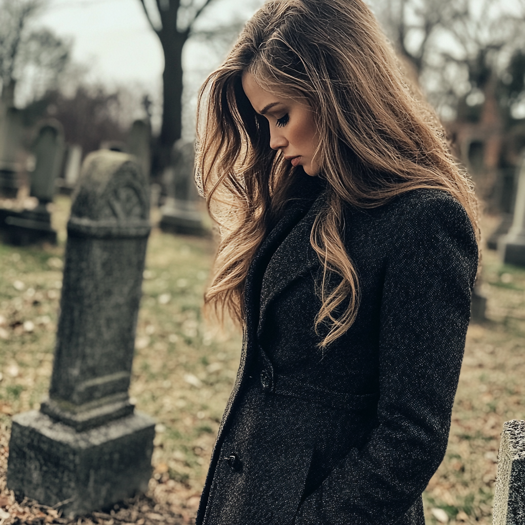 Eine Frau, die auf einem Friedhof steht | Quelle: Midjourney