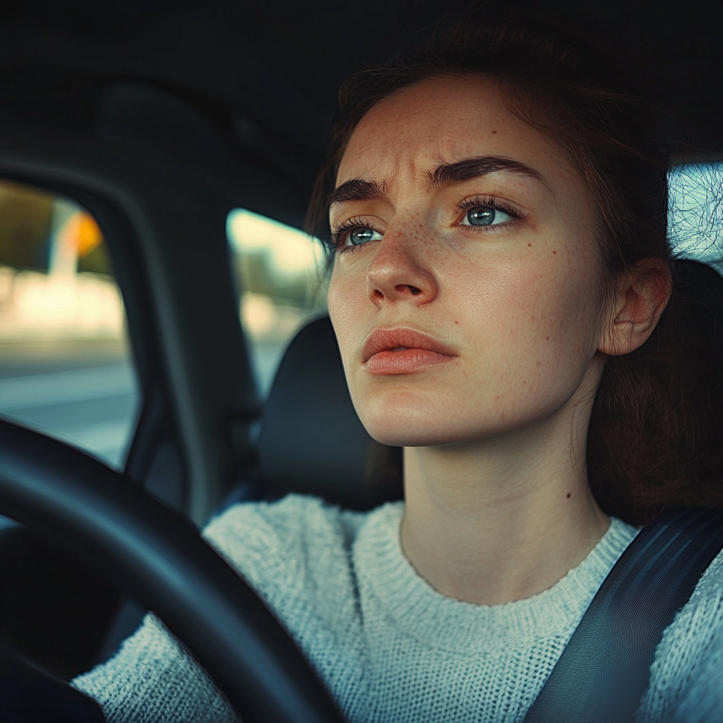 Mulher tensa ao volante | Fonte: Midjourney