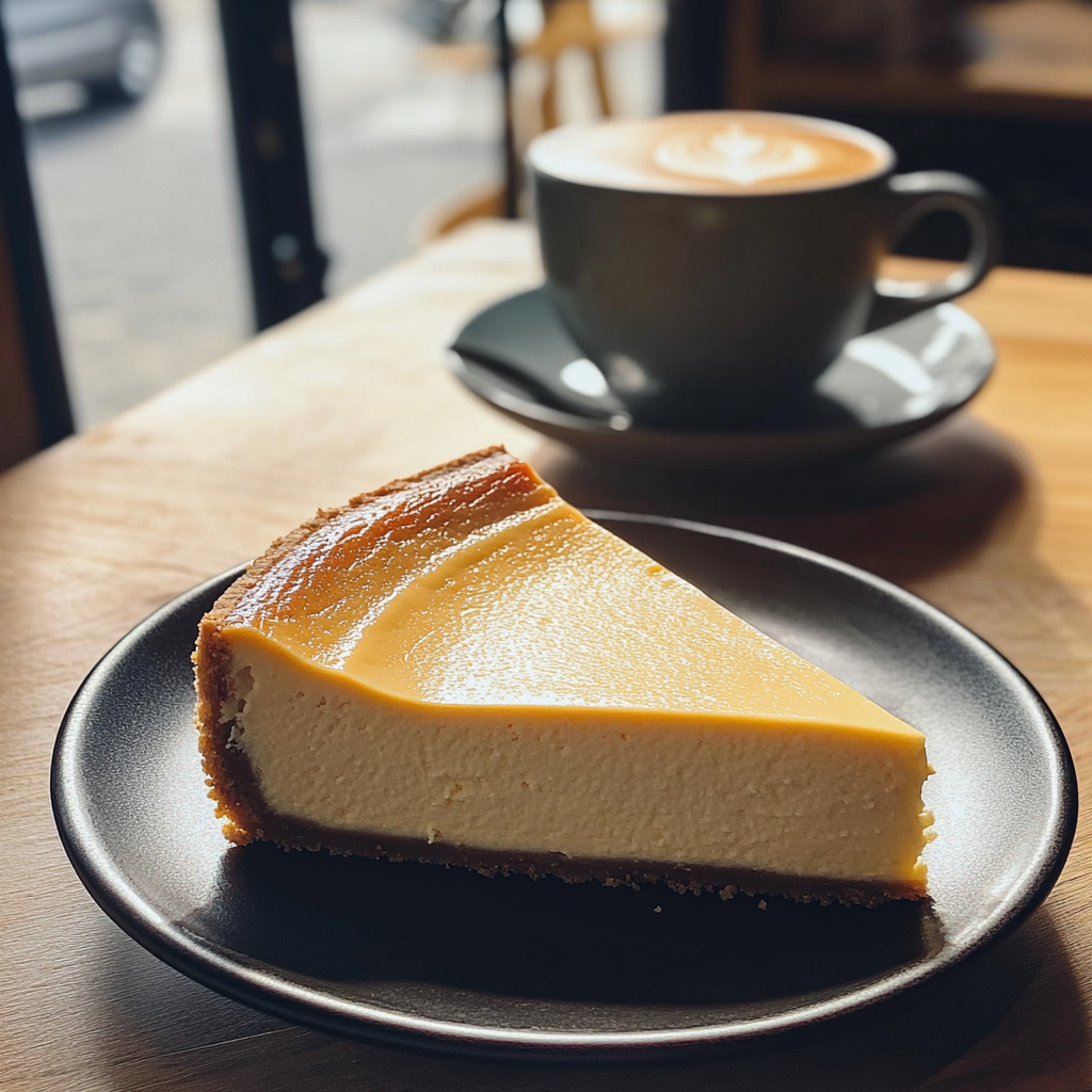 Ein Stück Käsekuchen auf einem Tisch | Quelle: Midjourney