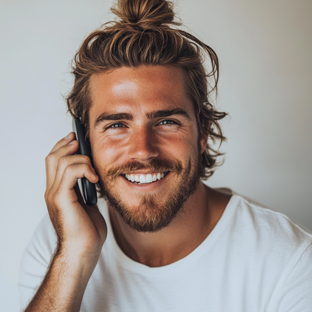 Ein lächelnder Mann spricht am Telefon | Quelle: Midjourney