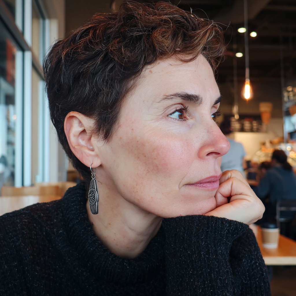 Eine Frau, die in einem Café sitzt | Quelle: Midjourney
