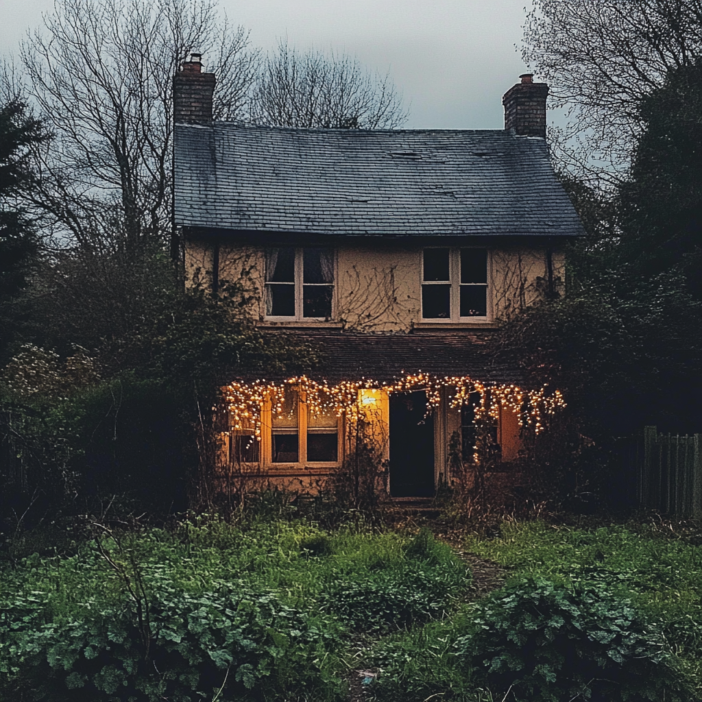 Weihnachtsdekoration an einem alten Haus | Quelle: Midjourney