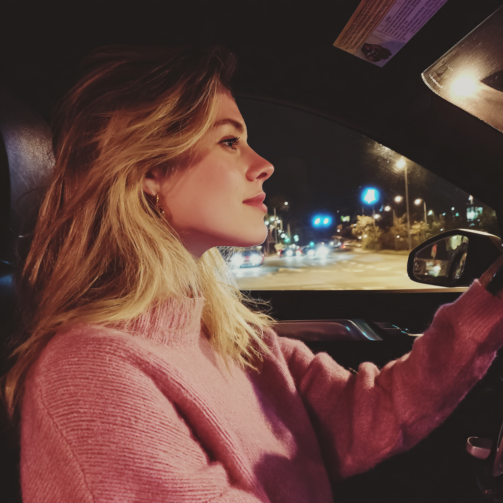 Eine Frau fährt nachts mit dem Auto | Quelle: Midjourney