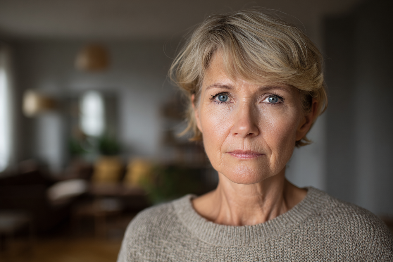 Eine ältere Frau, die geradeaus schaut | Quelle: Midjourney
