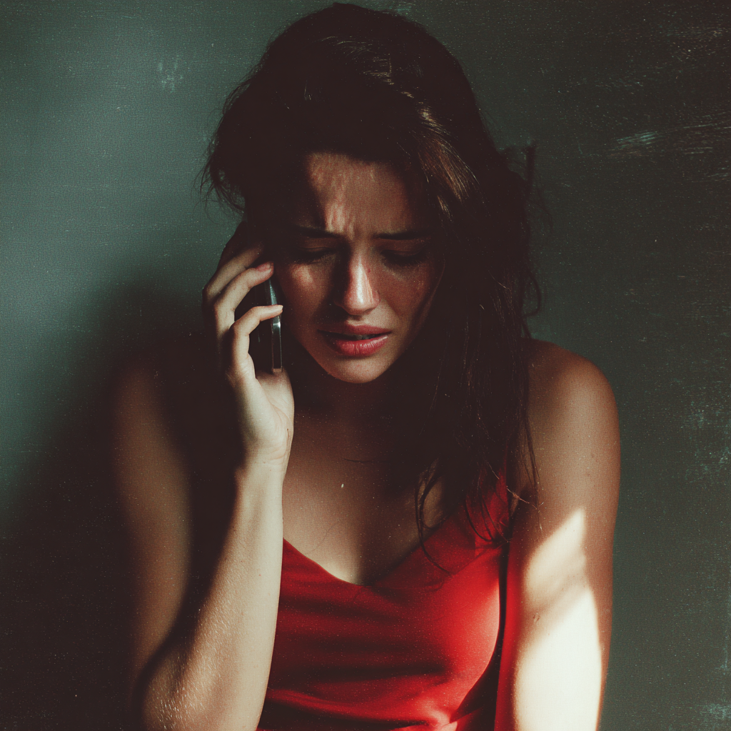 Eine aufgebrachte Frau, die telefoniert | Quelle: Midjourney