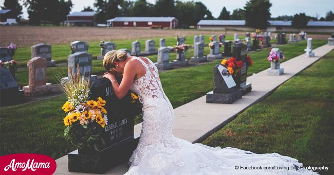 Eine Braut veranstaltet ein Hochzeits-Photoshooting mit ihrem verstorbenen Verlobten an ihrem Hochzeitstag
