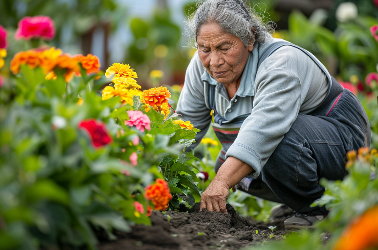 Eine ältere Frau bei der Gartenarbeit | Quelle: MidJourney