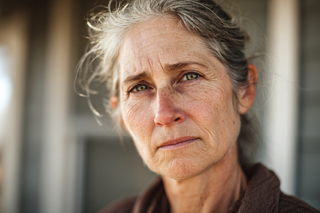 Eine ältere Frau, die geradeaus schaut | Quelle: Midjourney