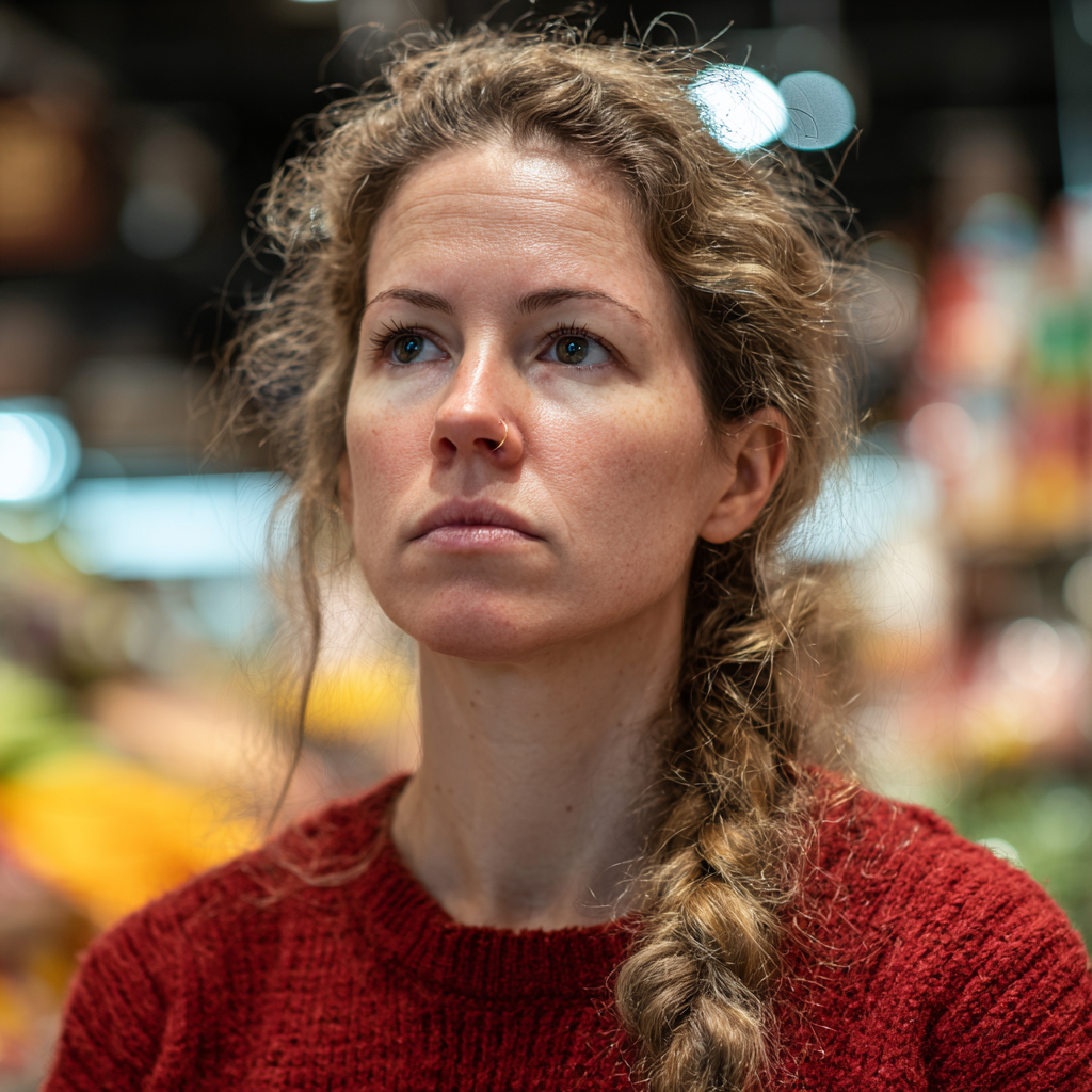 Eine Nahaufnahme einer besorgten Frau | Quelle: Midjourney