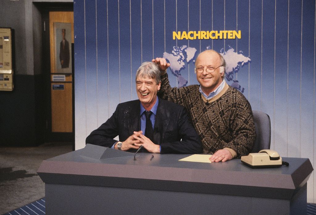 Rudi Carrell, Norbert Blüm, ARD-Show, 'Tagesshow', 05.12.1985 | Quelle: Getty Images
