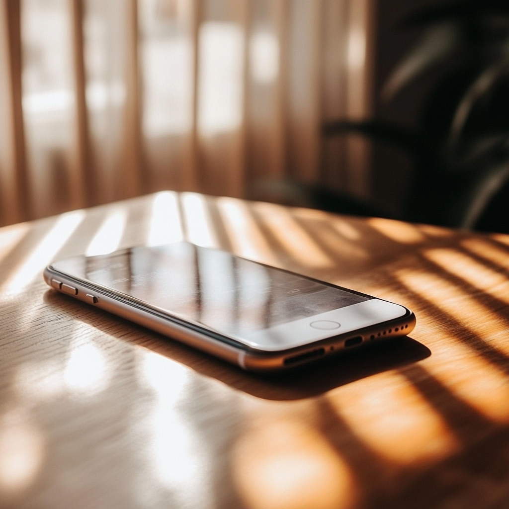 Ein Mobiltelefon auf einem Tisch | Quelle: Midjourney