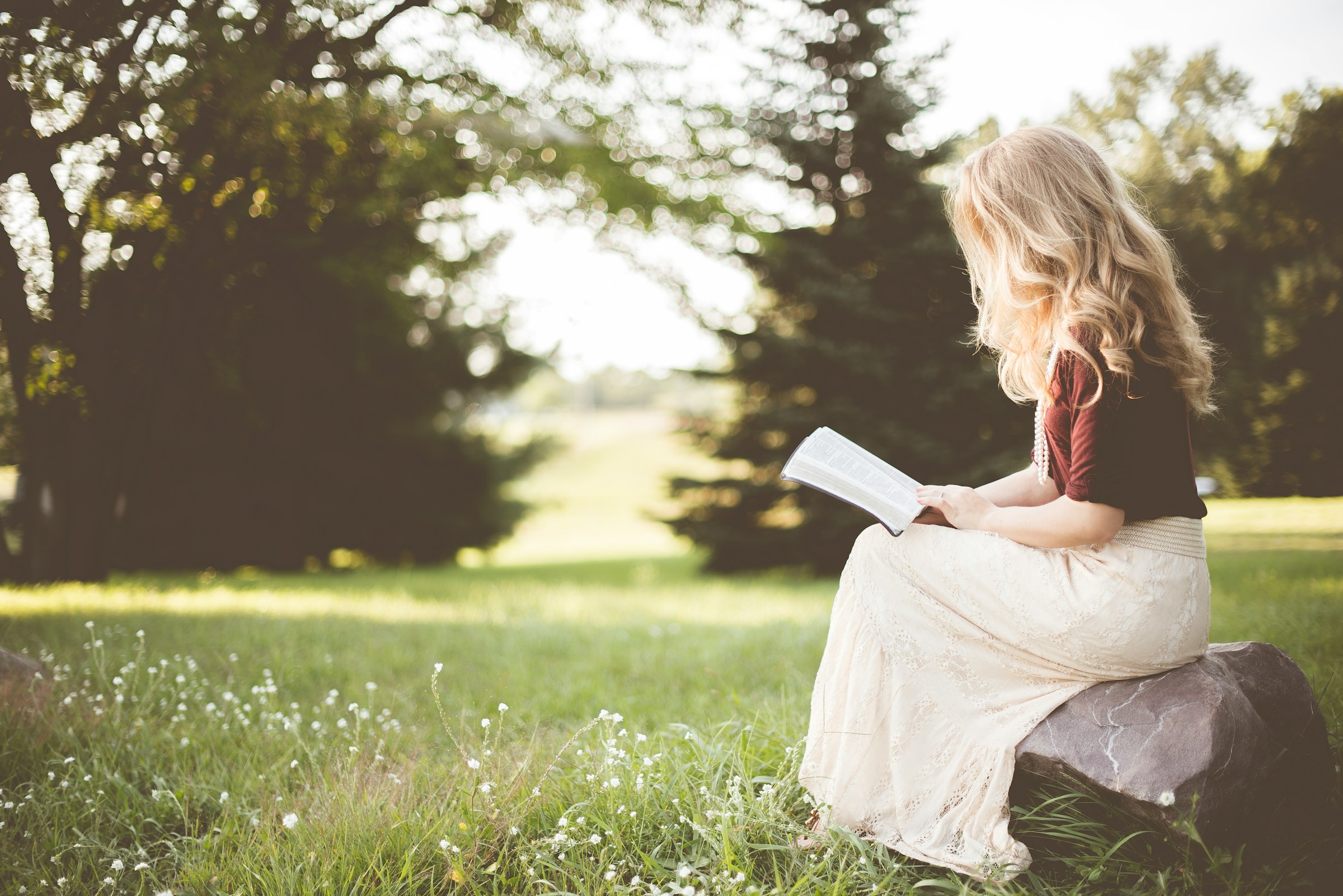 Eine Frau, die auf einem Felsen sitzt und ein Buch liest | Quelle: Unsplash