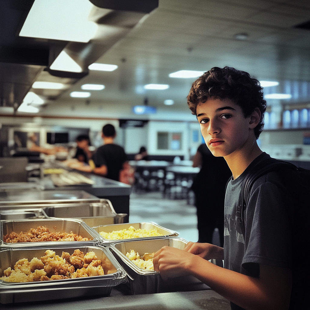 Ein Junge in einer Schulcafeteria | Quelle: Midjourney