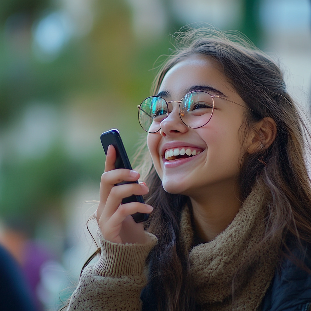 Ein glückliches Mädchen, das am Telefon spricht | Quelle: Midjourney