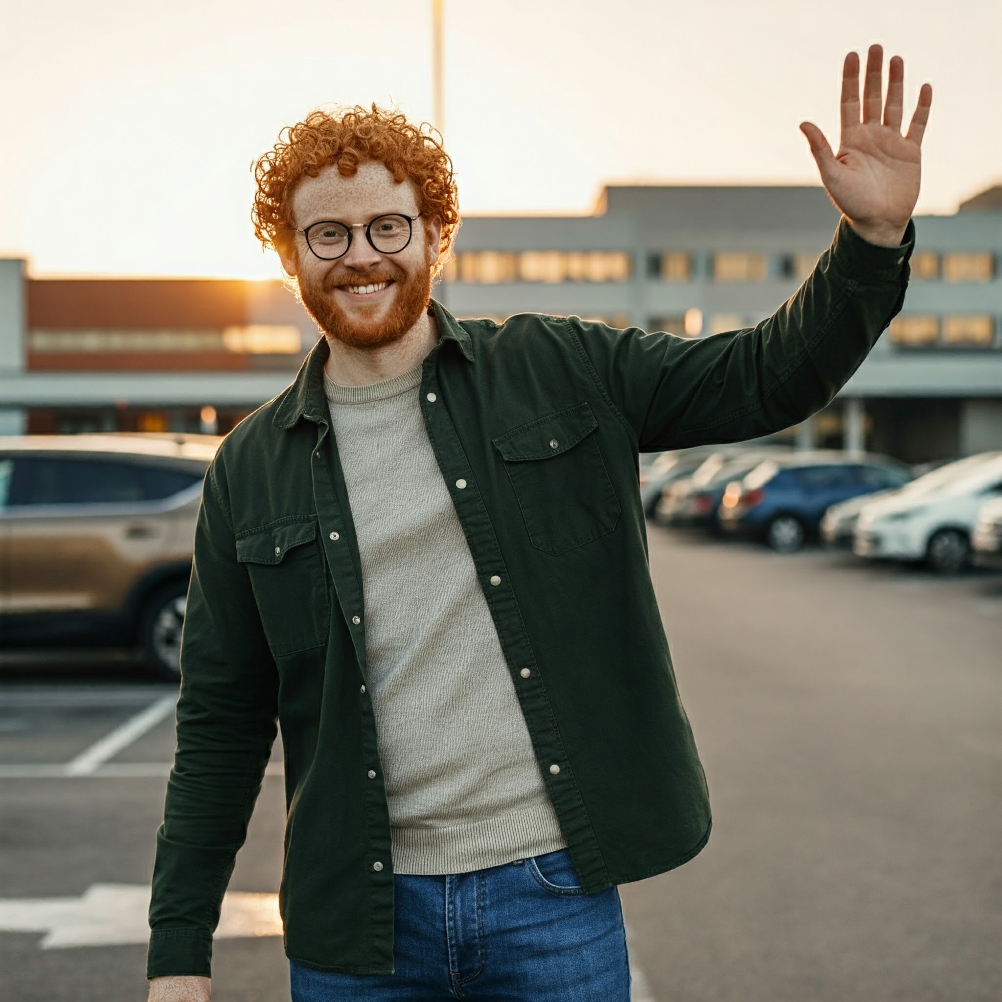 Ein winkender Mann auf einem Parkplatz | Quelle: Gemini