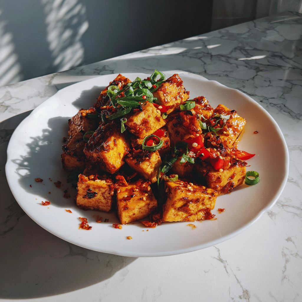 Talerz tofu z chili | Źródło: Midjourney