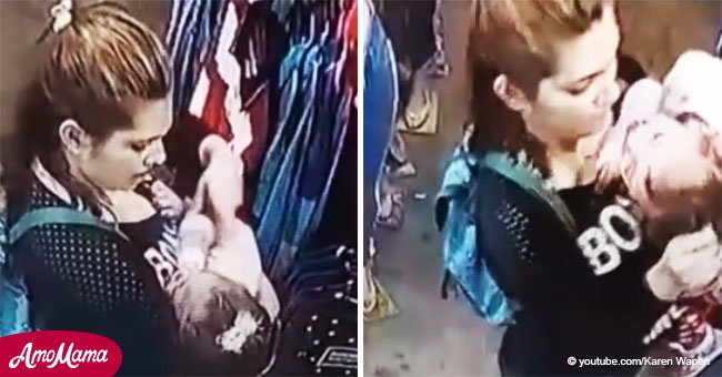 Eine Mutter wurde von einer Überwachungskamera gefilmt, wie sie ihrer Tochter ins Gesicht schlug