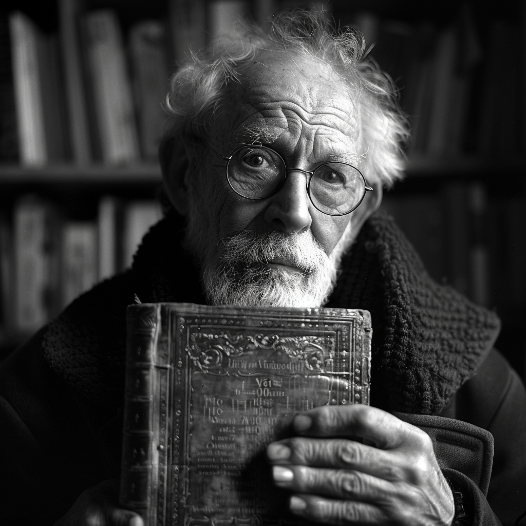 Alter Mann hält ein Buch | Quelle: Midjourney