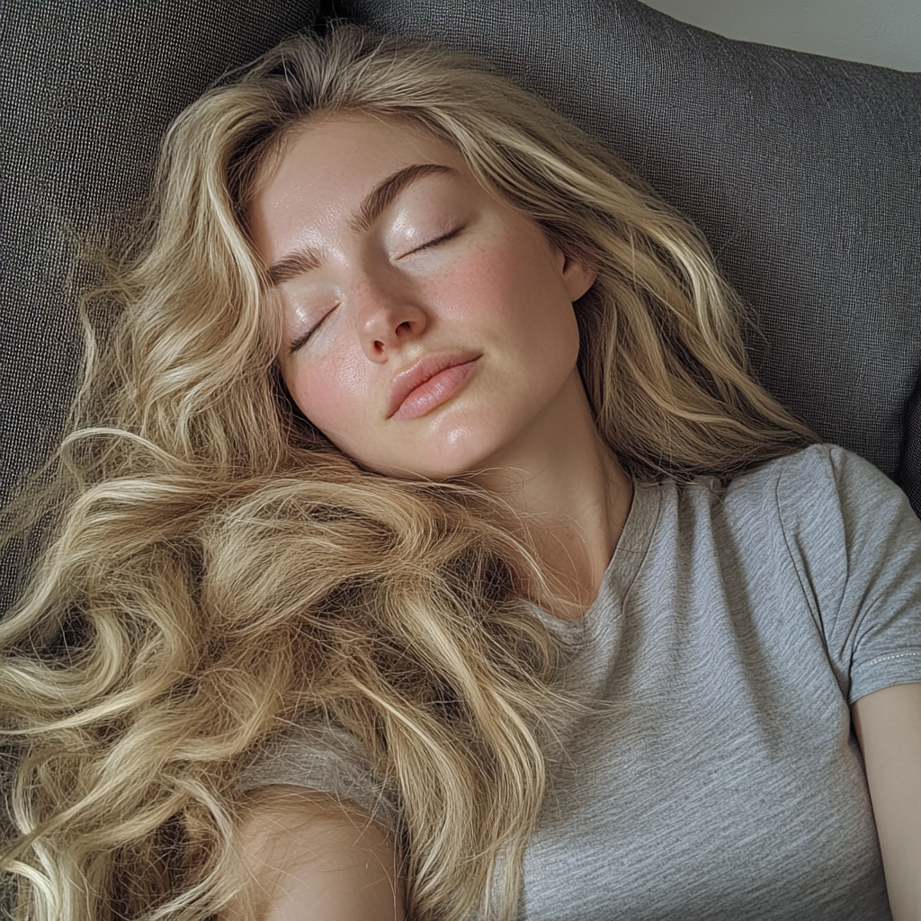 Eine Frau schläft auf einer Couch | Quelle: Midjourney
