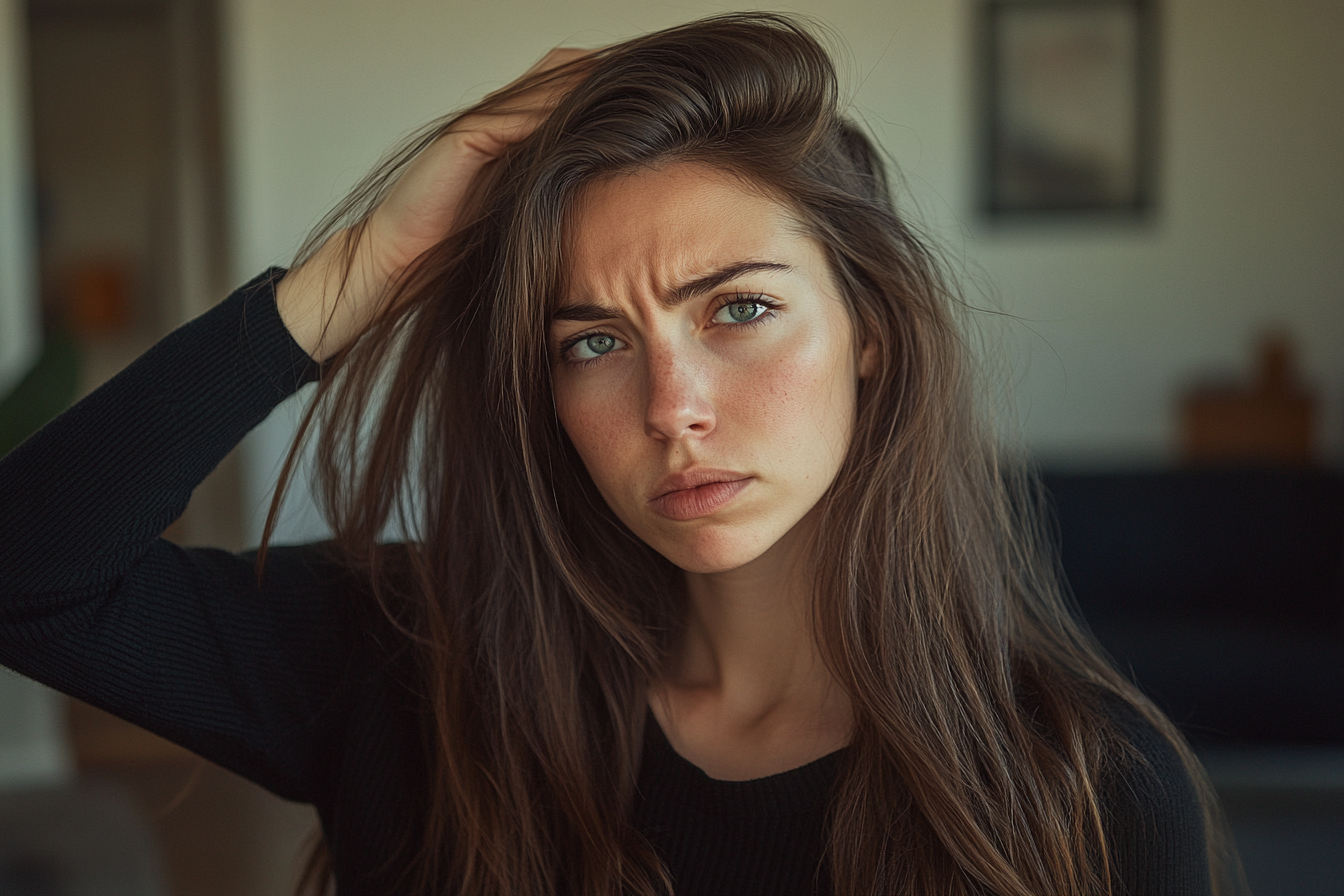 Eine Frau fährt sich mit der Hand durch die Haare | Quelle: Midjourney