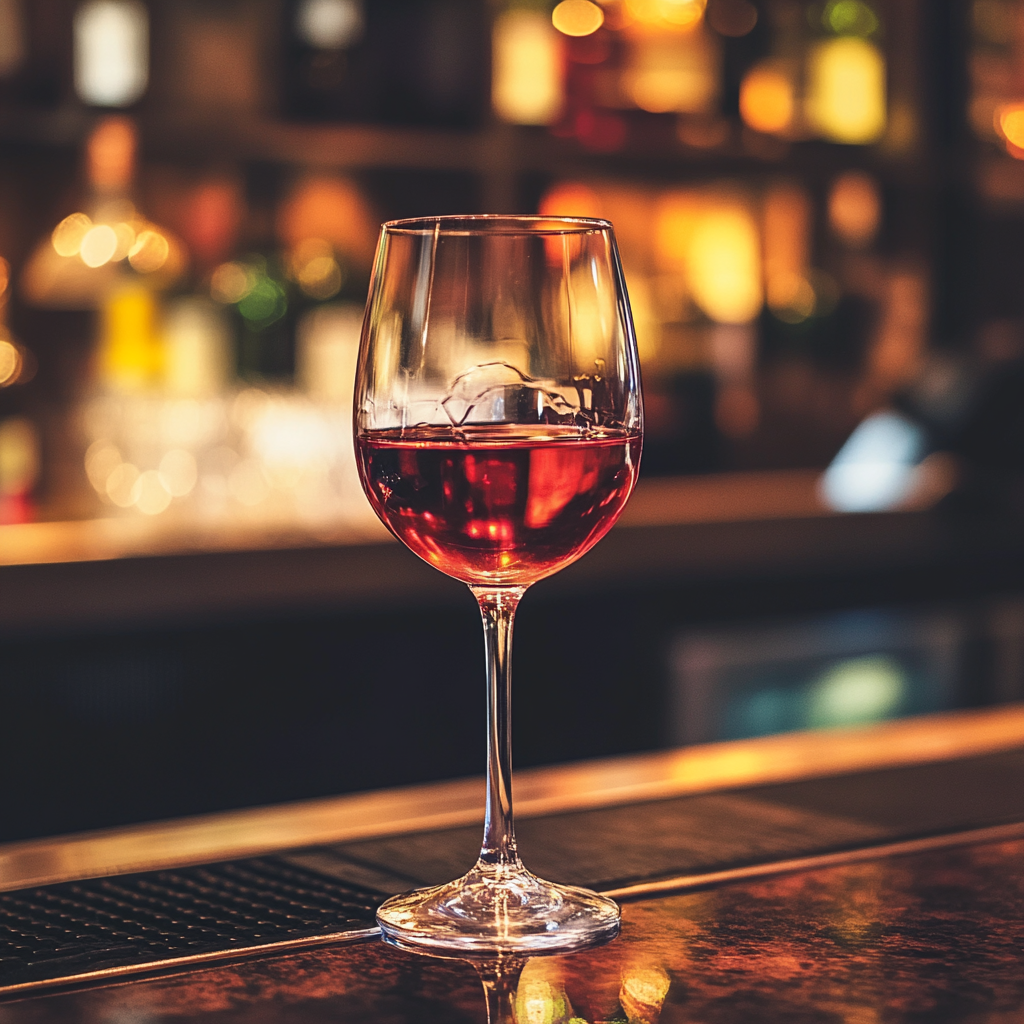 Ein Glas Wein auf einem Tresen | Quelle: Midjourney