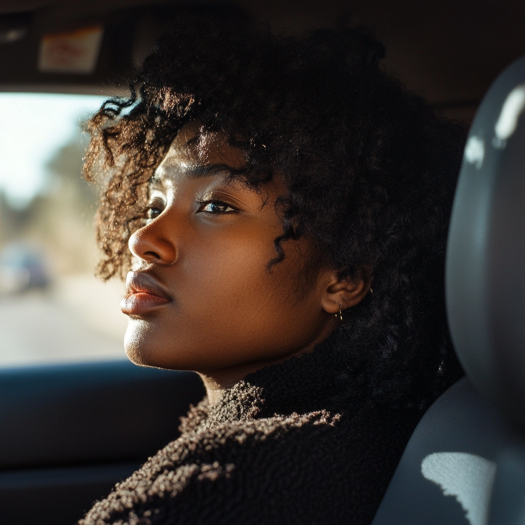 Eine nervöse Frau in einem Auto | Quelle: Midjourney