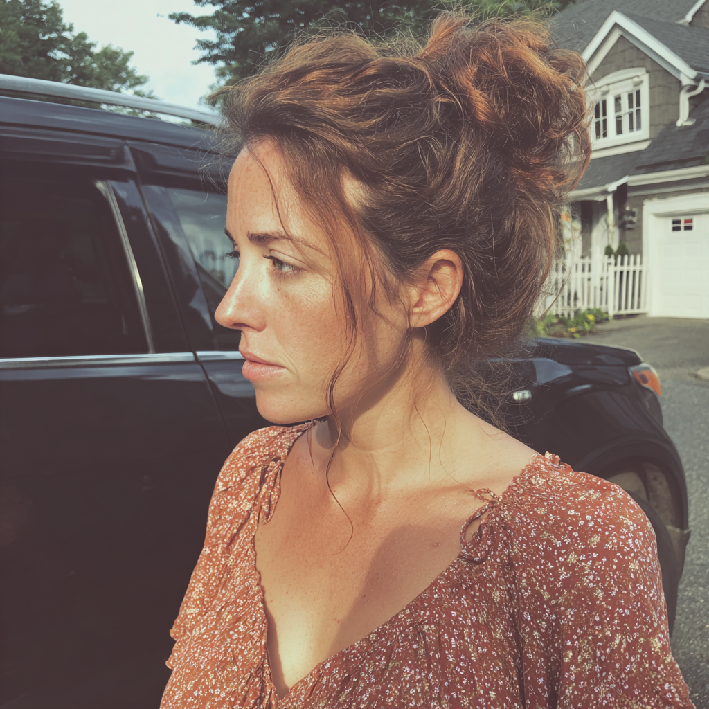 Eine Frau, die vor einem Auto steht | Quelle: Midjourney