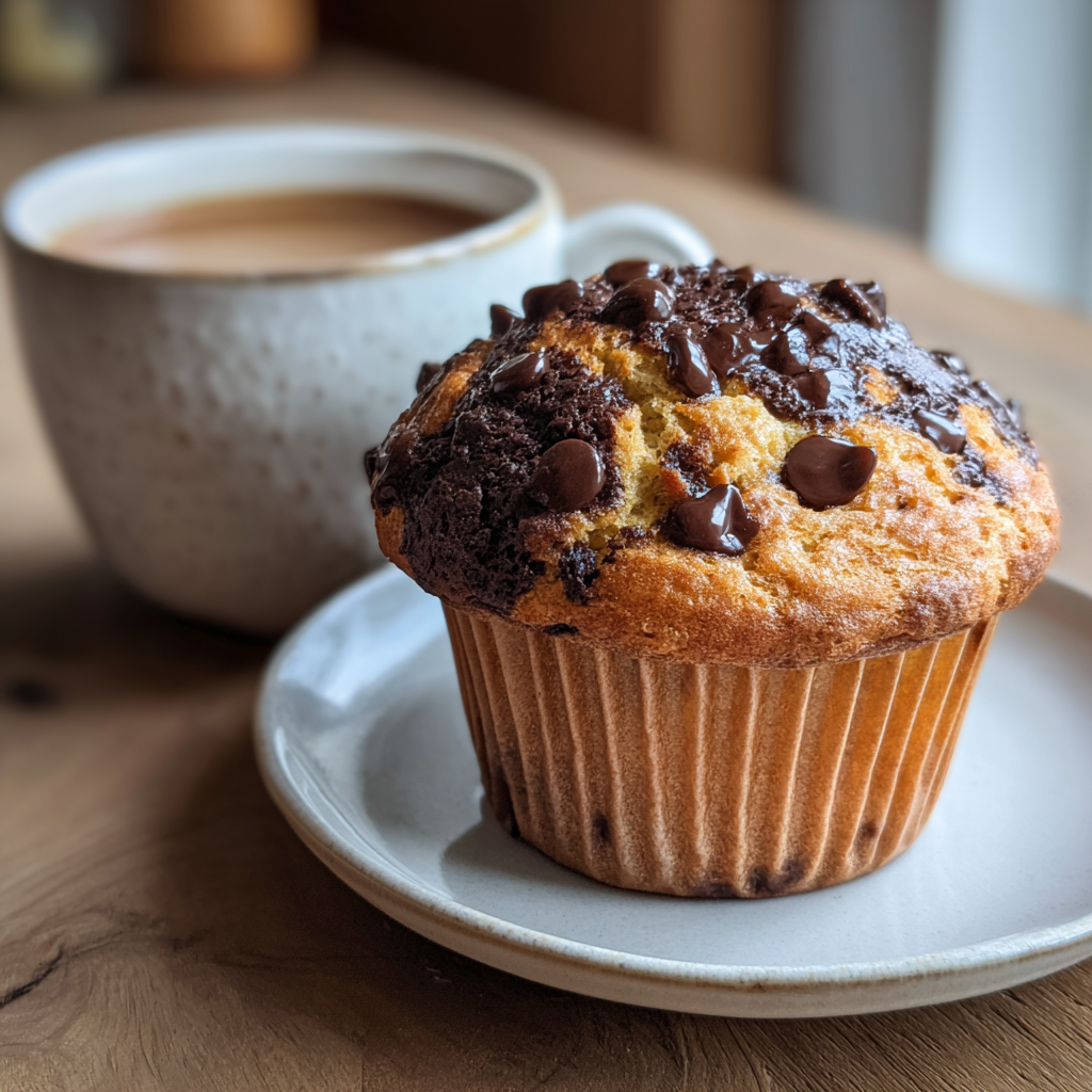 Ein Muffin und eine Tasse Kaffee auf einer Küchentheke | Quelle: Midjourney