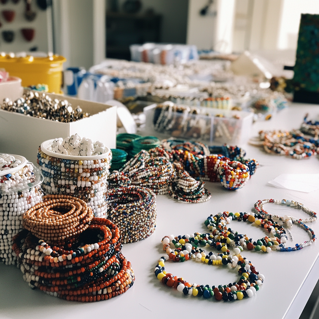 Perlenschmuck auf einem Tisch | Quelle: Midjourney