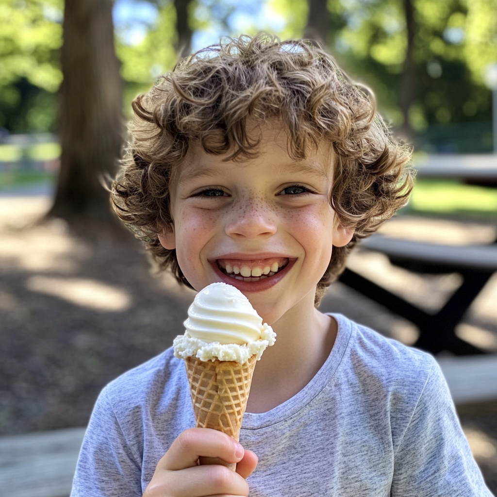 Ein kleiner Junge mit einer Eiswaffel in der Hand | Quelle: Midjourney