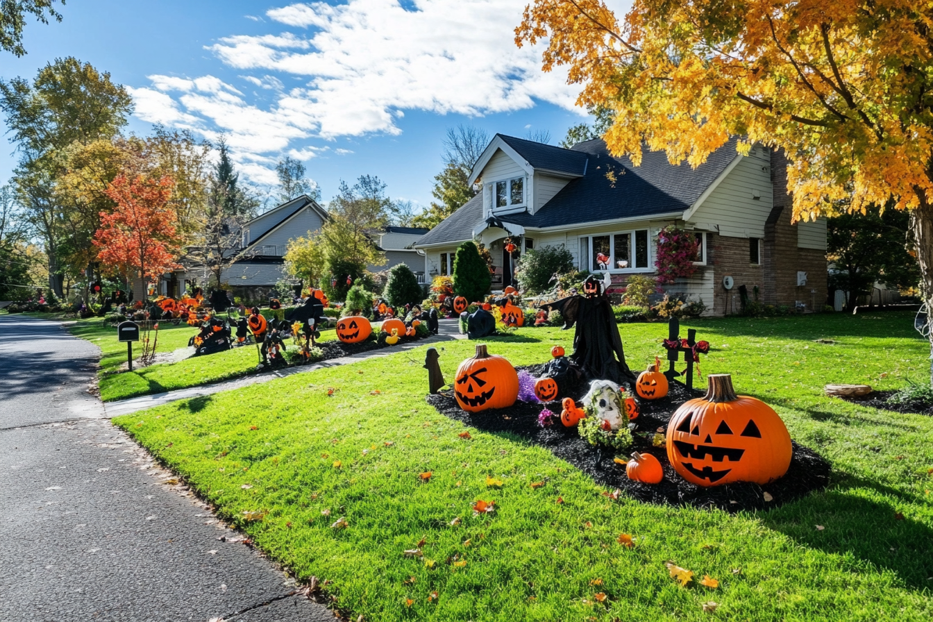 Halloween-Dekoration in einem Vorgarten | Quelle: Midjourney