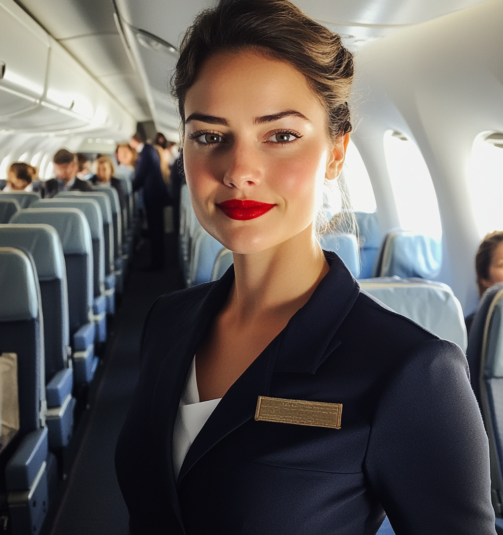 Eine lächelnde Flugbegleiterin | Quelle: Midjourney