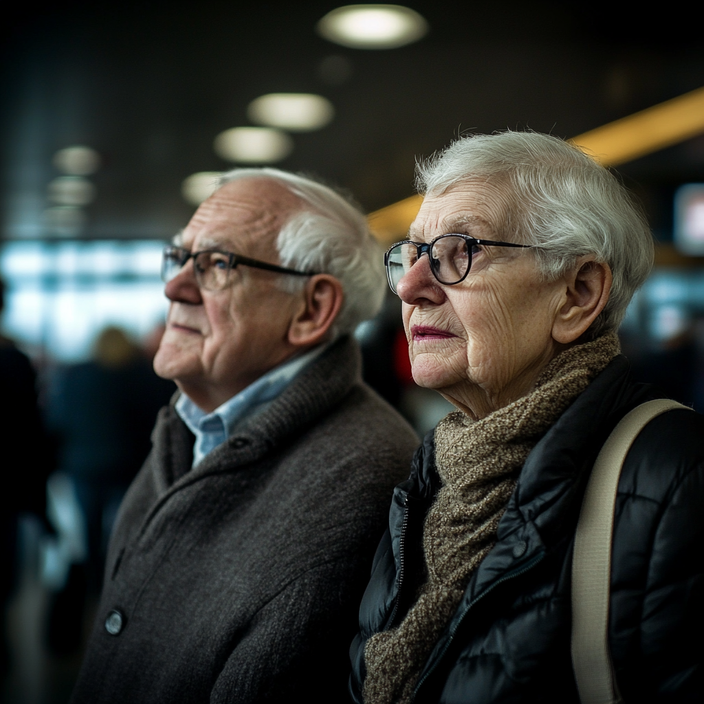 Ein älteres Paar in einem Flughafen | Quelle: Midjourney