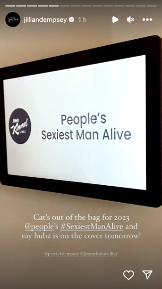 Das People's 2023 Sexiest Man Alive Plakat, datiert auf den 8. November 2023 | Quelle: Instagram/jilliandempsey