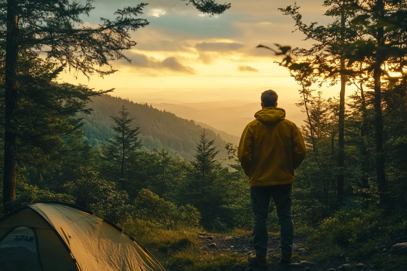 Ein Mann steht in der Nähe eines Zeltes in einem Wald | Quelle: Amomama