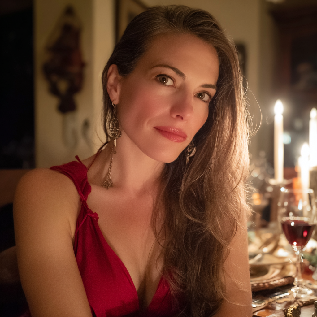 Zbliżenie kobiety siedzącej przy stole | Źródło: Midjourney