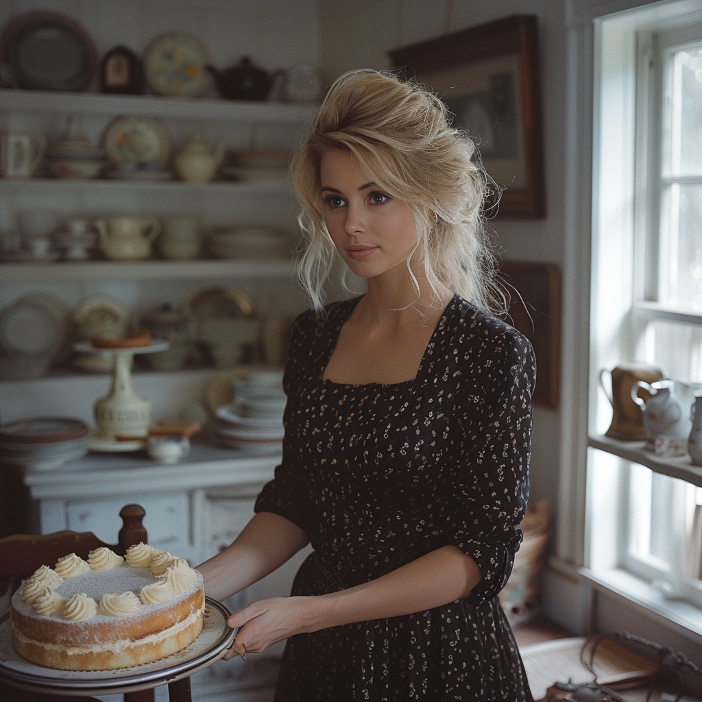 Ella holt den Kuchen heraus | Quelle: Midjourney
