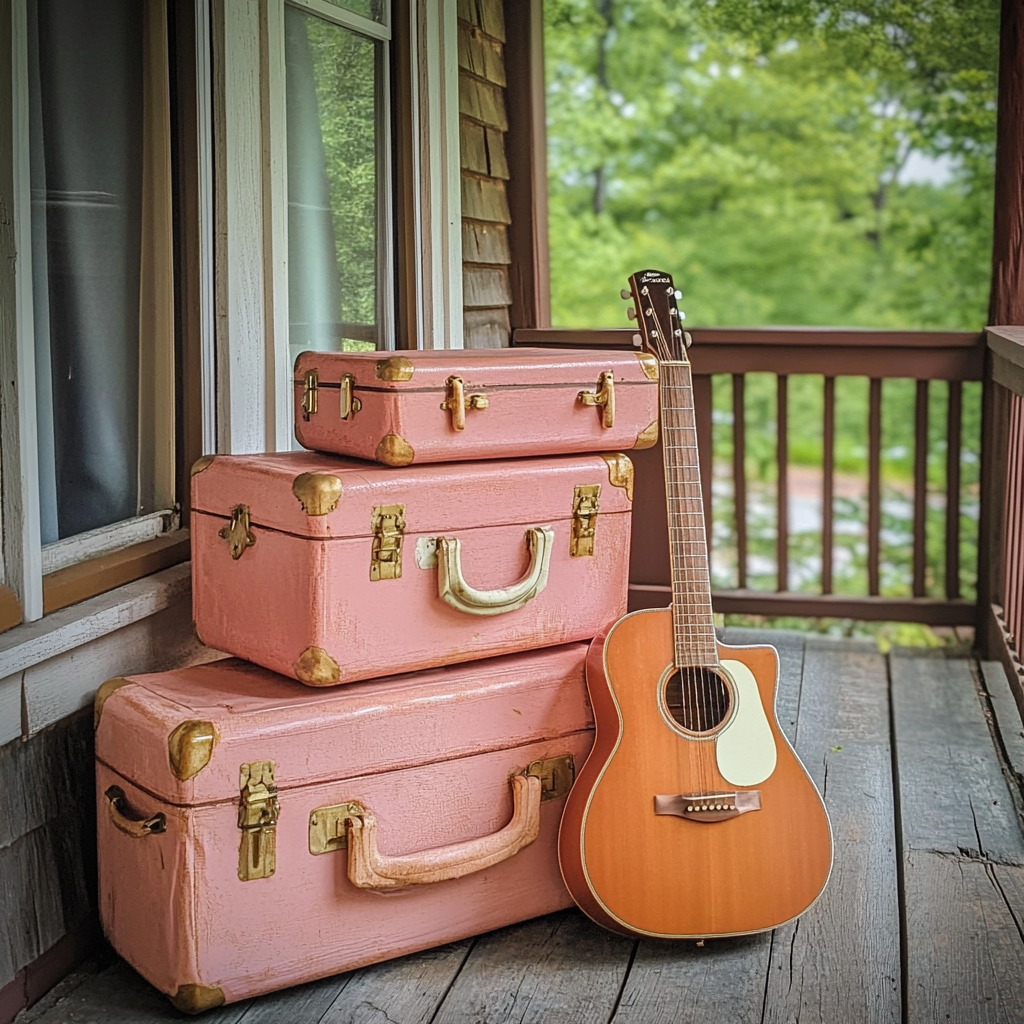 Malas prontas e um violão na varanda | Fonte: Midjourney