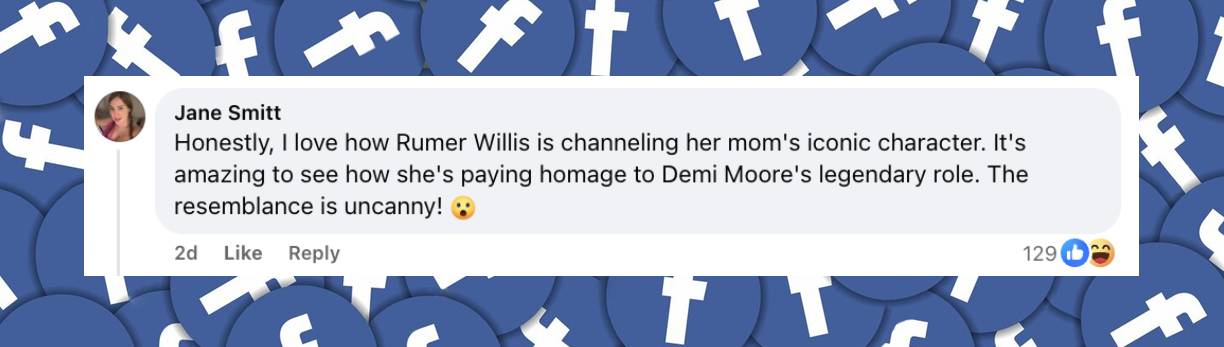 Die Bemerkung eines Netizens zu Rumer Willis, die den kultigen Bikini ihrer Mutter Demi Moore trägt, gepostet am 9. März 2025 | Quelle: Facebook/peoplemag