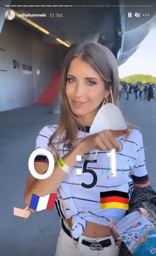 Cathy Hummels freut sich auf das EM 2020-Spiel zwischen Deutschland und Frankreich am 15.06.2021 und sagt denn Endresultat des Spieles voraus. I Quelle: instagram.com/cathyhummels