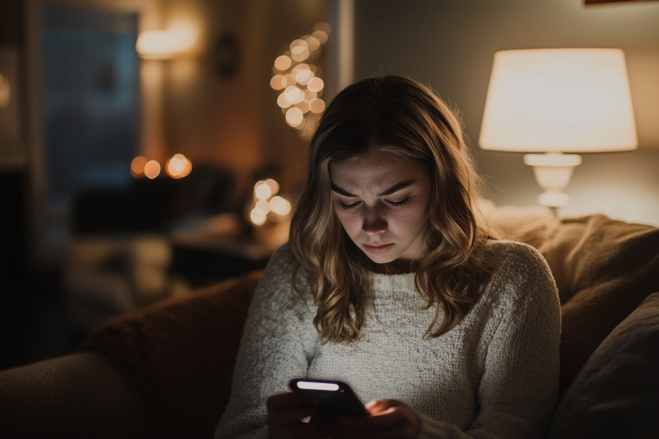 Eine Frau liest Nachrichten auf ihrem Telefon | Quelle: Midjourney