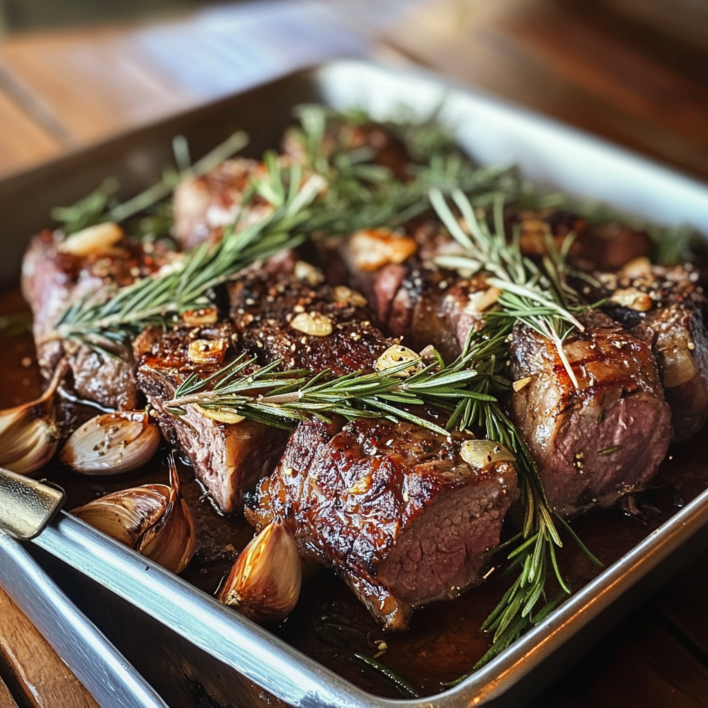 Ein Tablett mit Lammfleisch | Quelle: Midjourney