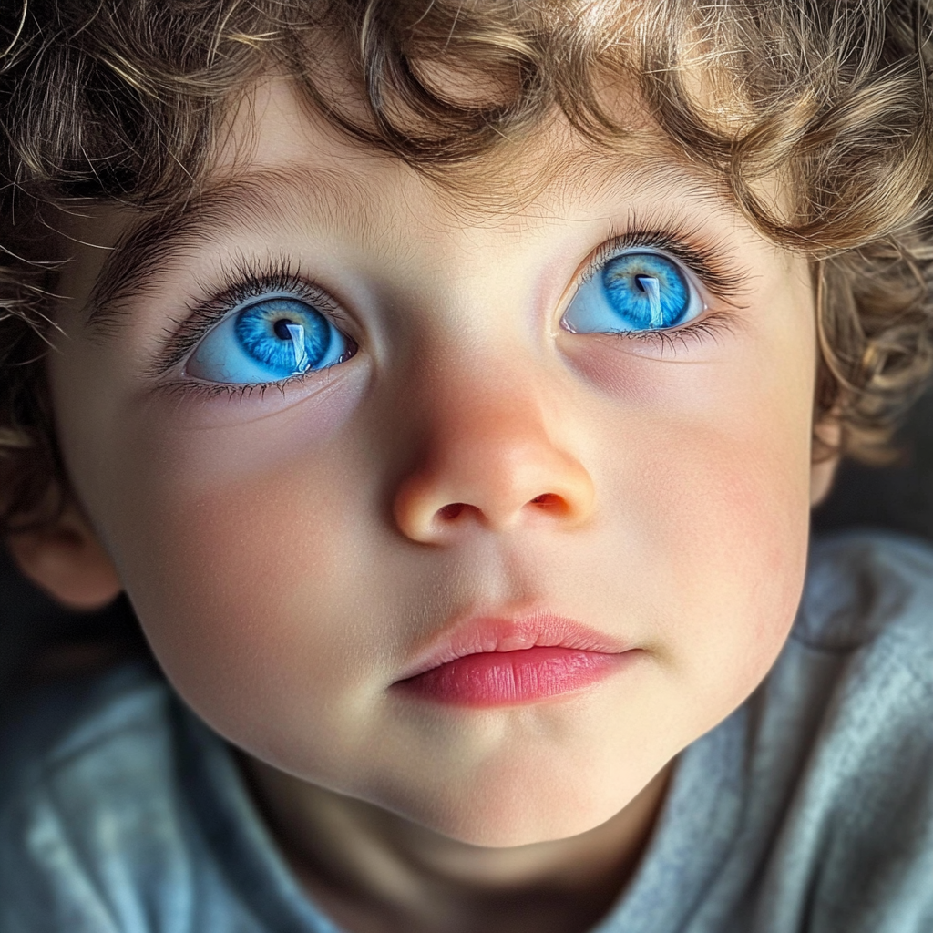 Ein kleiner Junge mit auffallend blauen Augen | Quelle: Midjourney