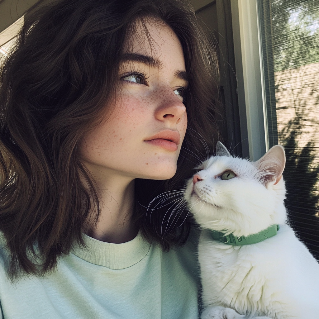 Ein Mädchen im Teenageralter sitzt mit ihrer Katze zusammen | Quelle: Midjourney