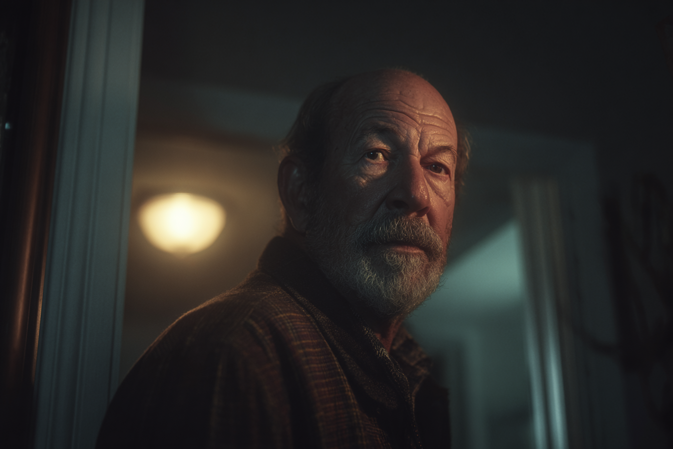 Ein älterer Mann steht im Haus seiner Tochter | Quelle: Midjourney