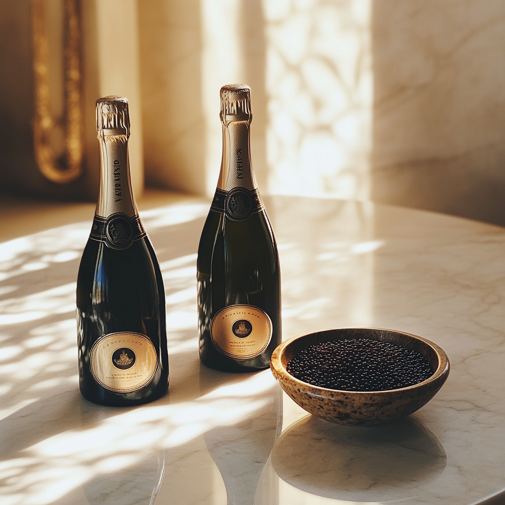Champagner und Kaviar auf einem Tisch | Quelle: Midjourney