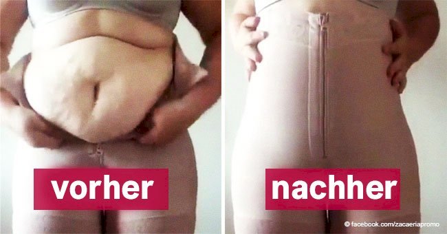 Eine Frau mit Übergewicht wird in wenigen Sekunden dank der formenden Unterwäsche schlank (Video)
