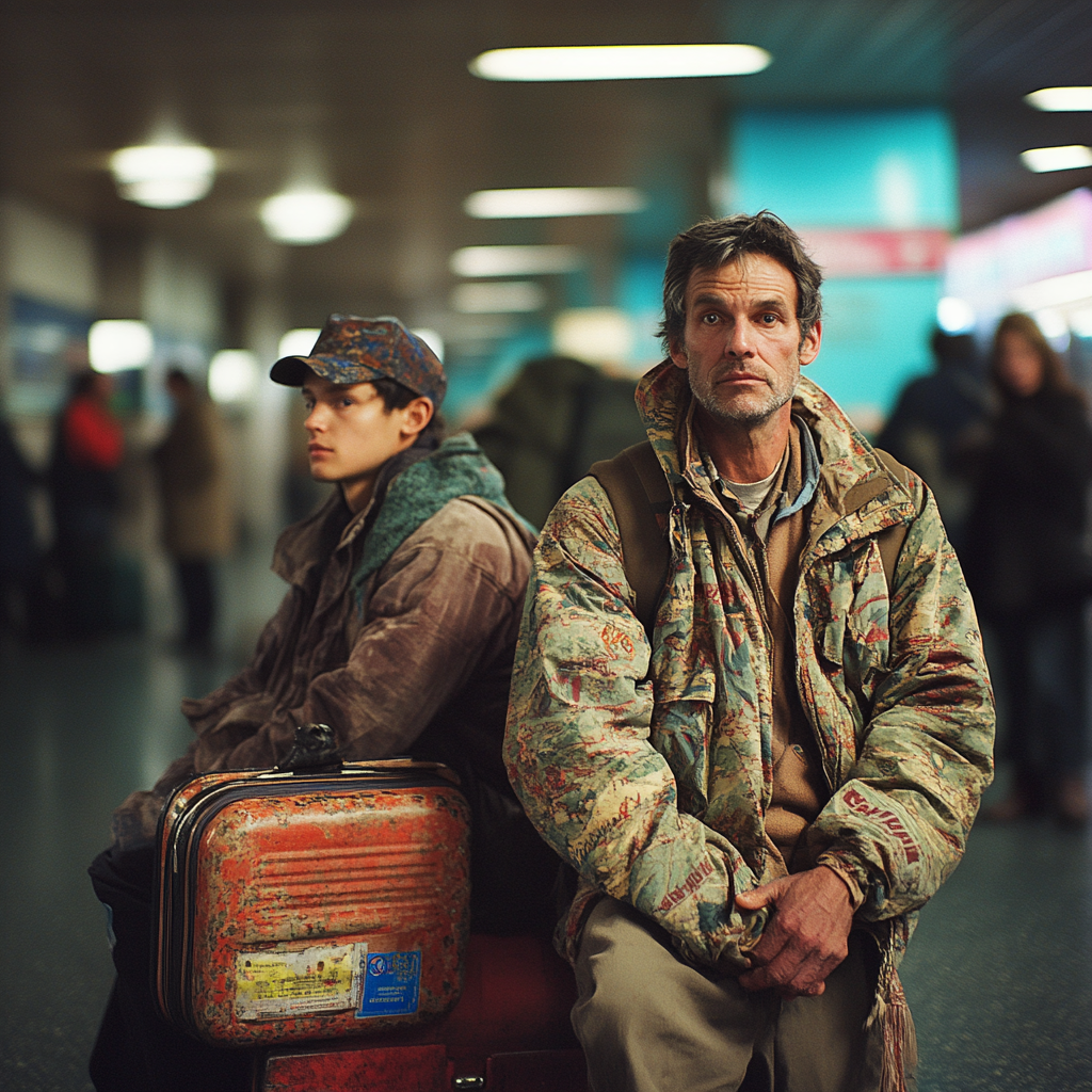 Ein Vater und sein Sohn am Busbahnhof | Quelle: Midjourney