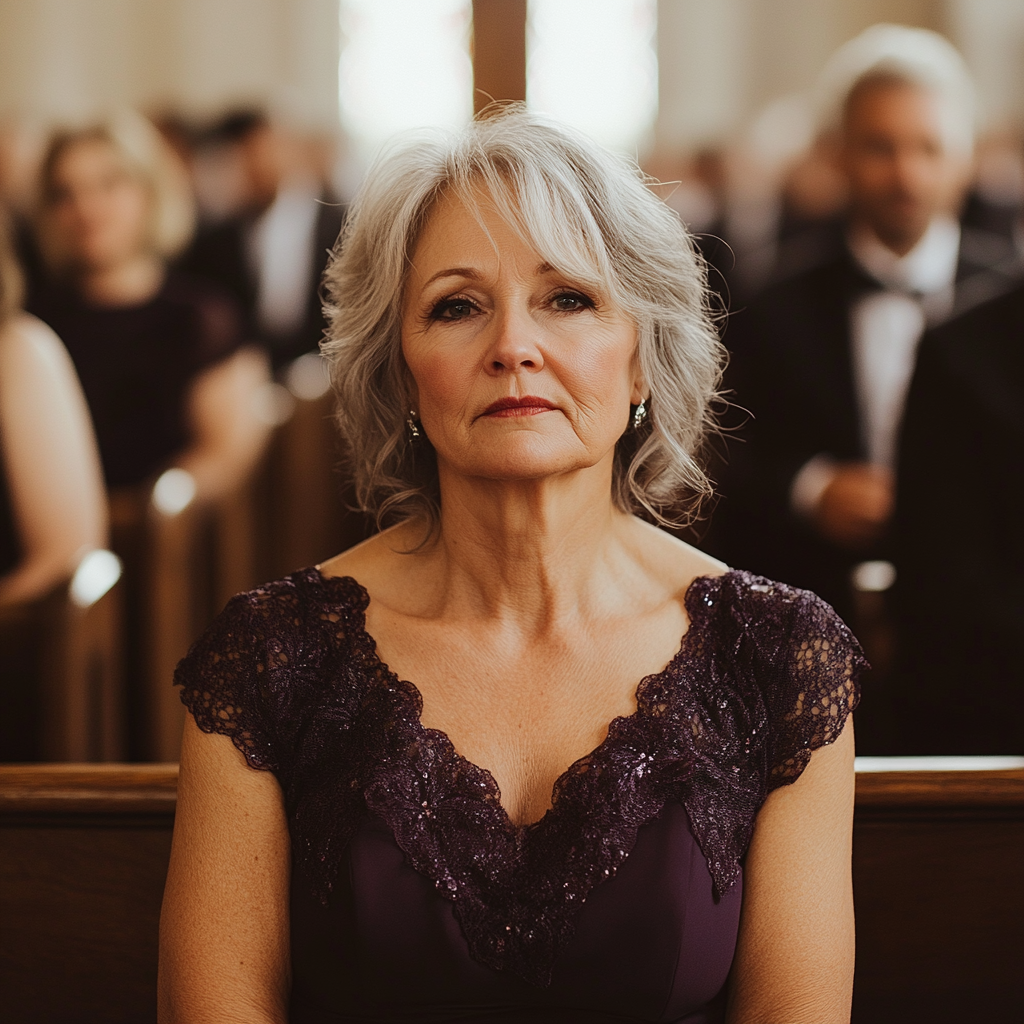 Eine Frau, die in einer Kirchenbank sitzt | Quelle: Midjourney