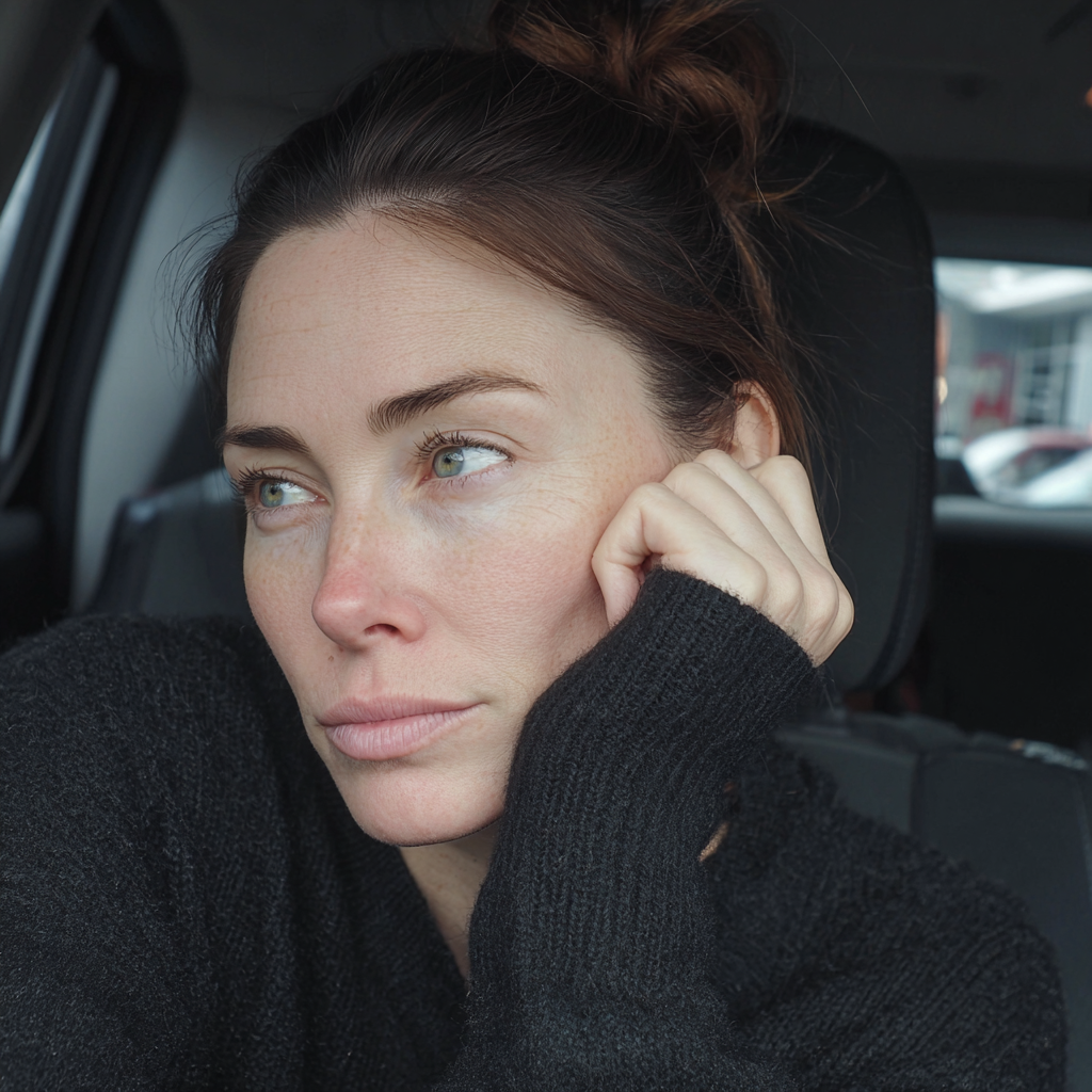 Eine müde Frau, die in einem Auto sitzt | Quelle: Midjourney